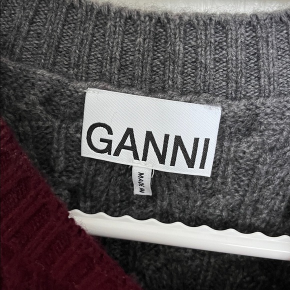 Ganni Red & Grey Wool Cashmere Cable Vest - Picture 2 of 3